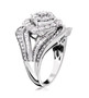 side view of white diamond cluster ring in 10k white gold