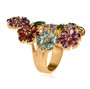 side view of multi gemstone flower cluster ring in 18k yellow gold over sterling silver