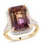front view of ametrine and moissanite halo ring in 10k yellow gold