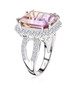 side view of ametrine and moissanite halo ring in rhodium over sterling silver