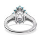 back view of aquamarine turquoise and zircon halo ring in rhodium over sterling silver