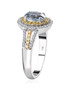 aquamarine yellow and white diamond halo ring in 10k white gold side