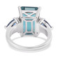 back view of blue fluorite london blue topaz and zircon three stone ring in rhodium over sterling silver