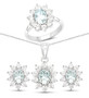 aquamarine and white topaz halo jewelry set in rhodium over sterling silver