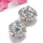 full view of sky blue topaz and multi gemstone cluster stud earrings in rhodium over sterling silver