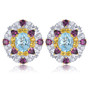 sky blue topaz and multi gemstone cluster stud earrings in rhodium over sterling silver