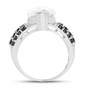 side view of crystal quartz and black spinel ring in rhodium over sterling silver