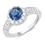 blue sapphire and diamond halo wedding ring in solid 14k white gold