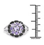tanzanite and black spinel cluster ring in black and white rhodium over sterling silver shown for size comparison