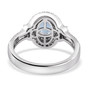 back view of aquamarine and diamond halo ring in 950 platinum