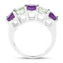side view of amethyst and prasiolite band ring in rhodium over sterling silver