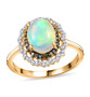 opal multi and white diamond halo ring in 18k yellow gold over sterling silver