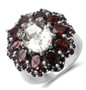 prasiolite and garnet halo ring in rhodium over sterling silver