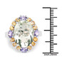 prasiolite citrine and tanzanite halo ring in rhodium over sterling silver shown for size comparison