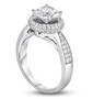 side view of round diamond halo wedding ring in 14k white gold
