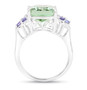 side view of prasiolite tanzanite and white topaz ring in rhodium over sterling silver