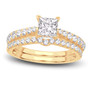 princess and round diamond two ring wedding set in 14k yellow gold