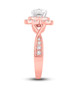 side view of round diamond double halo wedding ring in 14k rose gold