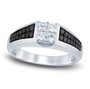 white and black diamond cluster mens ring in 14k white gold front