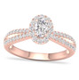 oval diamond halo wedding ring in 14k rose gold