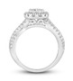side view of princess and round diamond halo wedding ring in 14k white gold