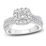 princess and round diamond halo wedding ring in 14k white gold