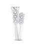 side view of round diamond halo two ring bridal set in 14k white gold