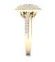 full view of oval diamond double halo ring in 14k yellow gold
