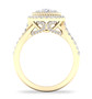 side view of oval diamond double halo ring in 14k yellow gold