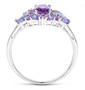 side view of amethyst and tanzanite cluster ring in rhodium over sterling silver