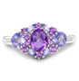 front view of amethyst and tanzanite cluster ring in rhodium over sterling silver