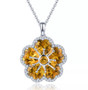 full view of swiss blue topaz and white zircon flower necklace in rhodium over sterling silver