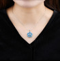 swiss blue topaz and white zircon flower necklace in rhodium over sterling silver