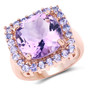 rose de france amethyst and tanzanite halo ring in 14k rose gold over sterling silver