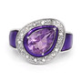 front view of amethyst and white topaz purple enameled rhodium over sterling silver ring