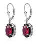 back view of ruby (ff) and black spinel halo lever back earrings in black and white rhodium over sterling silver