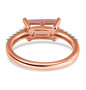 back view of baguette rose de france amethyst and moissanite ring in 18k rose gold over sterling silver