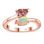 pink tourmaline and ethiopian opal pear bypass ring in 18k rose gold over sterling silver
