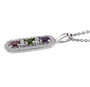 side view of chrome diopside rhodolite garnet amethyst and moissanite pendant necklace in rhodium over sterling silver