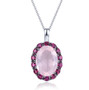 rose quartz and rhodolite garnet necklace in rhodium over sterling silver