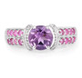 front view of amethyst and pink sapphire band ring in rhodium over sterling silver