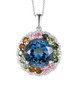 london blue topaz multi tourmaline and zircon halo pendant necklace in rhodium over sterling silver