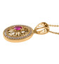 side view of ruby and white zircon pendant necklace in 18k yellow gold over sterling silver