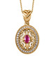 ruby and white zircon pendant necklace in 18k yellow gold over sterling silver