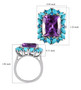 lab color change sapphire turquoise and apatite halo ring in rhodium over sterling silver shown for size comparison