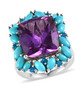 lab color change sapphire turquoise and apatite halo ring in rhodium over sterling silver