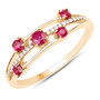 ruby and white diamond band ring in solid 18k yellow gold