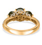back view of green apatite trilogy ring with white zircon accents in 18k yellow gold over sterling silver