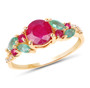 ruby emerald and diamond cluster band ring in solid 14k yellow gold