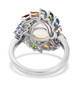 back view of ethiopian opal multi gemstone and white zircon halo ring in rhodium over sterling silver